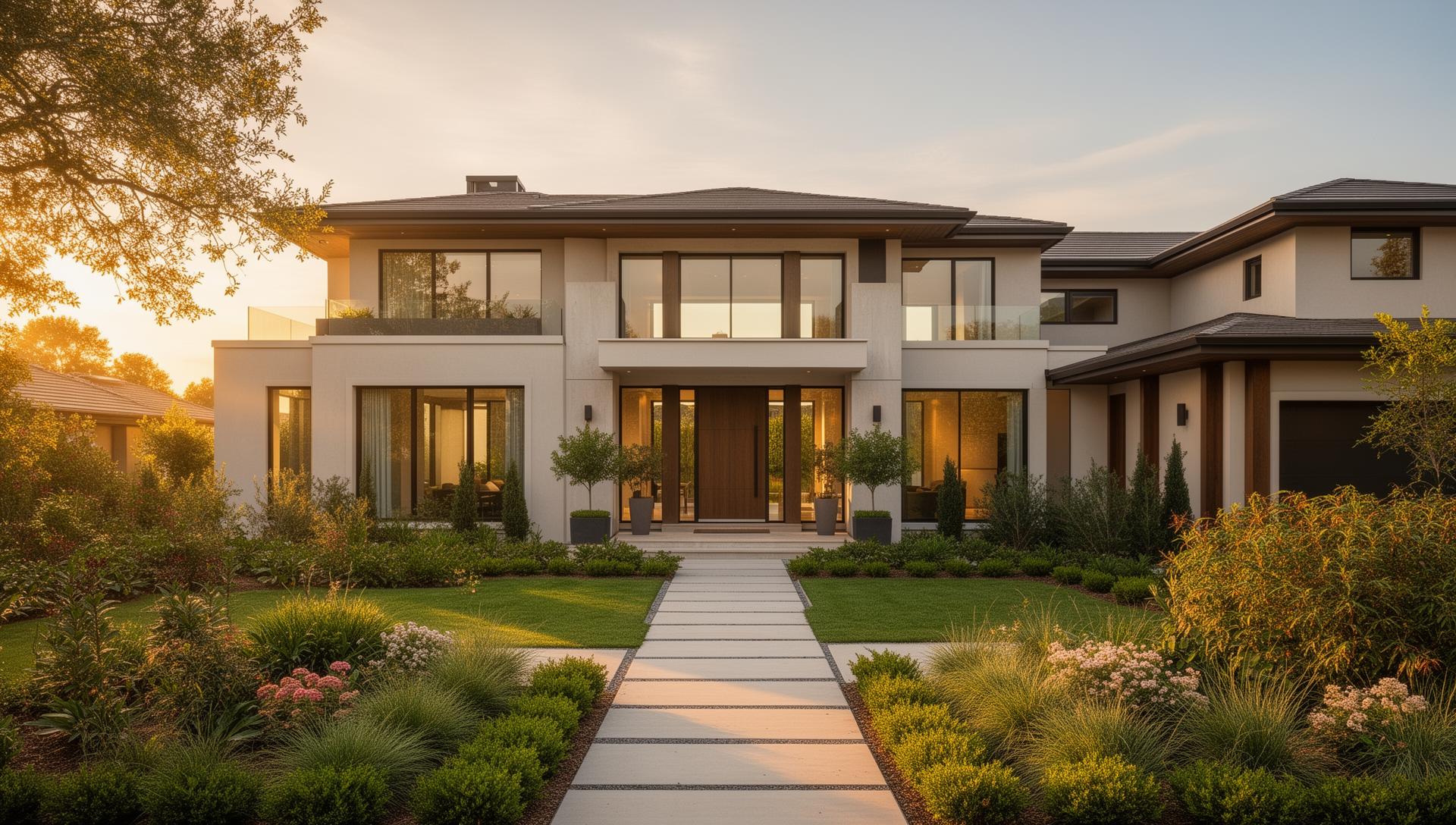Stunning luxury home photographed at golden hour